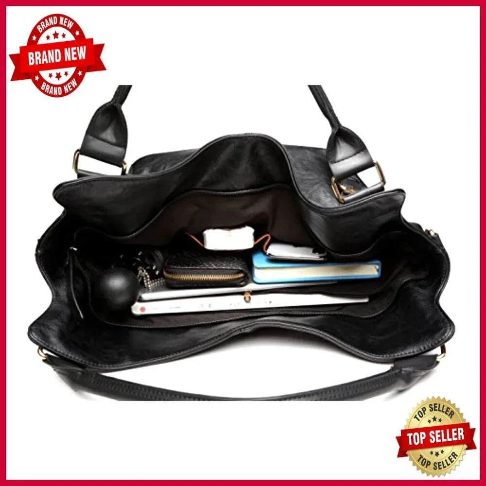 PU Leather Hobo Tote Bag with Adjustable Strap, Multi-Pocket Organizer